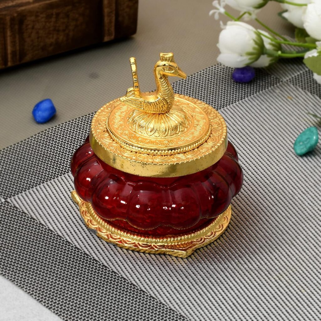 Handicraft Hub India Metal Pot Kuber Laxmi Ji Pot for Pooja and Home Temple Brown (9x11CM)