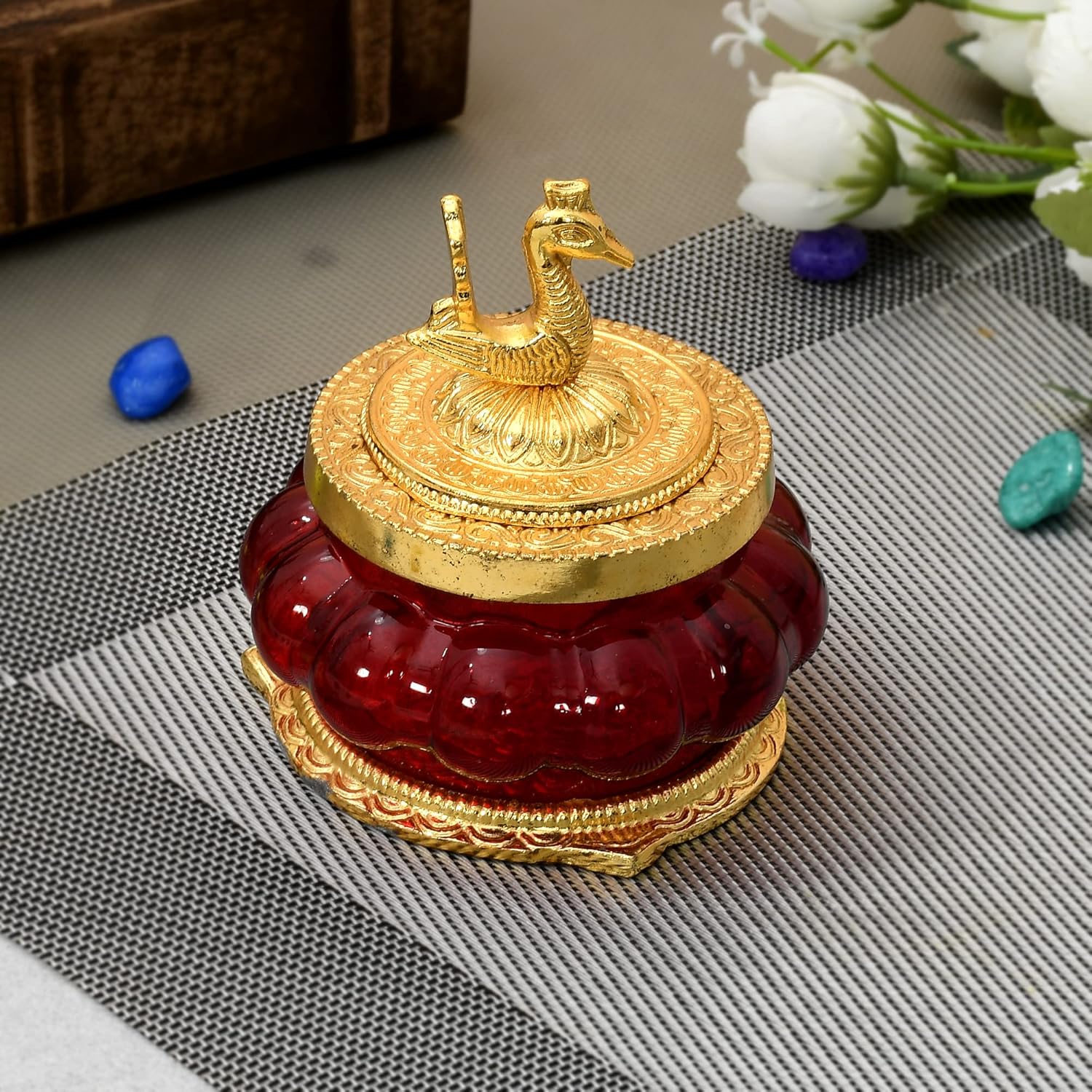 Handicraft Hub India Metal Pot Kuber Laxmi Ji Pot for Pooja and Home Temple Brown (9x11CM)