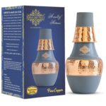 INDIAN ART VILLA Pure Copper Bedroom Water Bottle with Inbuilt Glass, Surahi Design Grey Half Silk Half Hammered Finish - Storage & Drinkware, Volume 1250 ml (Pack of 1)