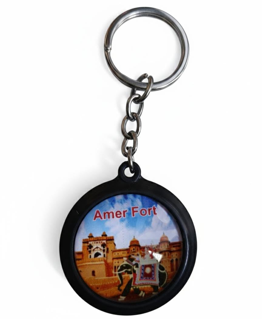 Jaipur Forts Theme Keychain, Hawa Mahal and Amer Fort Design, Double Sided, Traditional Rajasthan Souvenir, 1 Piece