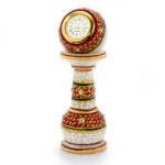 Little India Ethnic Design Marble Table Clock Handicraft Pillar Table Watch (373, White)
