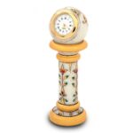 Little India Ethnic Design Marble Table Clock Handicraft (White,HCF145)