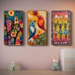 Livin'luxe Set of 3 modern art Madhubani painting Premium Golden Framed Wall paintings for living room, bedroom, home decoration, wall decoration 35 inch x 20 inch SG23
