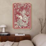 Livin'luxe Traditional Peacock Madhubani Wall Art | Red Folk Art Peacock & Floral Pattern | HD Textured MDF Print with Premium Golden Frame | Home, Living Room & Ethnic Décor (12 x 18 Inch) CMG01-703