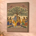 Madhubani Radha Krishna Ji Stretched Canvas Painting For Living Room | Pichwai Canvas Wall Art For Home Décor, Livingroom, Bedroom, Hallwa's, Office, Hotel - 41x56 cm
