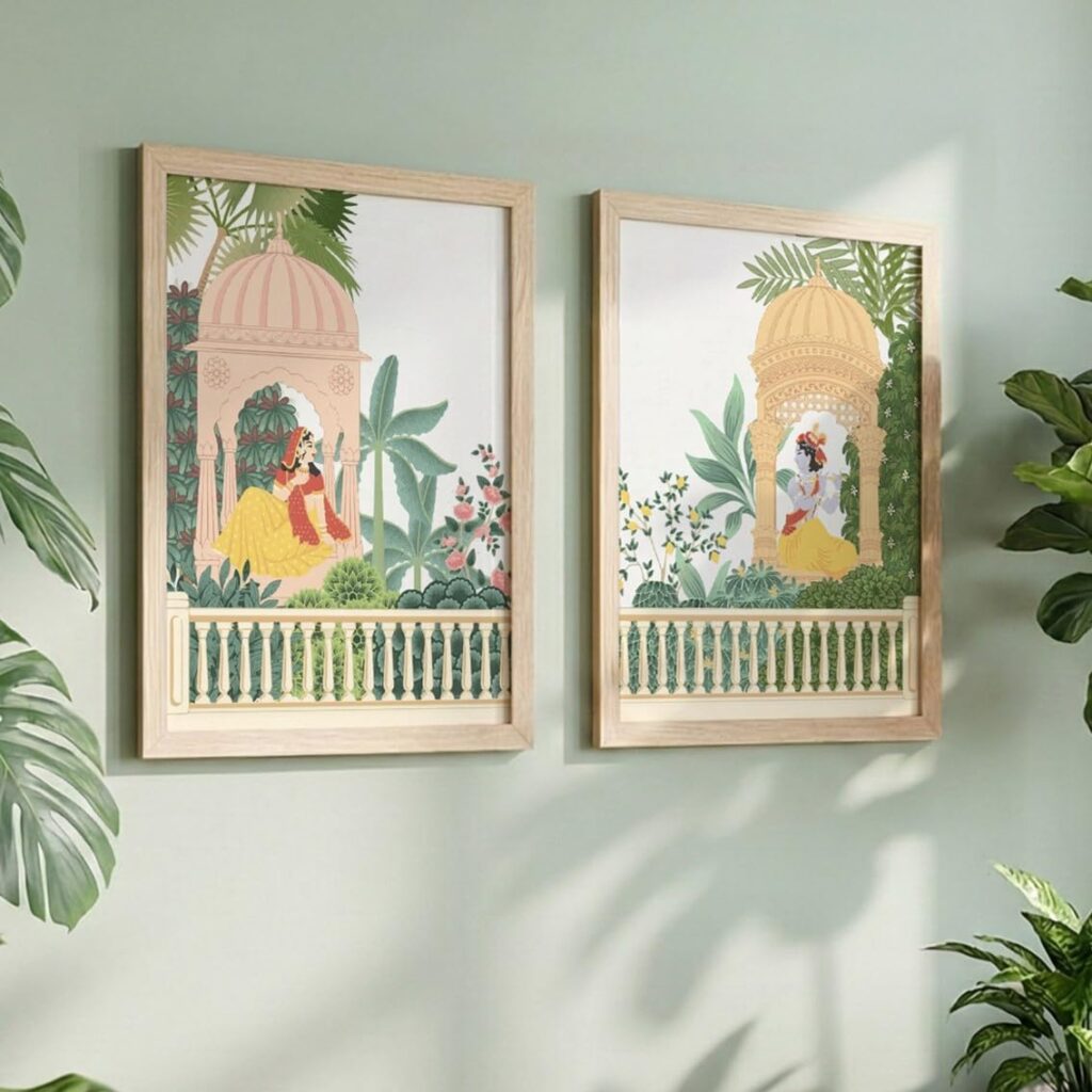 NoWorries Madhubani Wall Painting for living room, bedroom and office decor - Wall frames for Home decoration/Pichwai Art Painting for Wall decoration (Theme- Madhubani) (Synthetic Wood frame) (Leminated 300 GSM Print) (framed, Multicolur) Set of 2