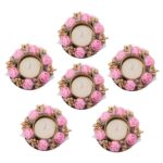 Prapti Handicrafts Handmade Tealight Candle Holders for Diwali Decoration,Home Decor Gifts Items/Diya for Home Office Pooja,Durga Puja Gift Sets (Pink Rose 6, Pack of 6)