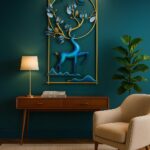 RSN Deer And Butterfly With LED Metal Frame Wall Décor entrance/Wall Hanging for Living Room, Wrought iron Wall Art Decor Hanging for home decoration Living Room Bedroom Home Office Hotel (Size 47x22 Inch) 03