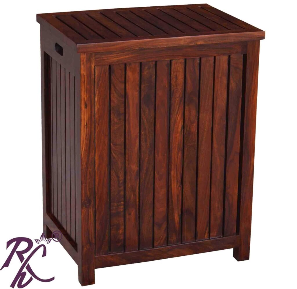 Raj Handicraft Solid Wood Laundry Cloth Basket Wooden Basket | Sheesham Wood Laundry Basket (Walnut)