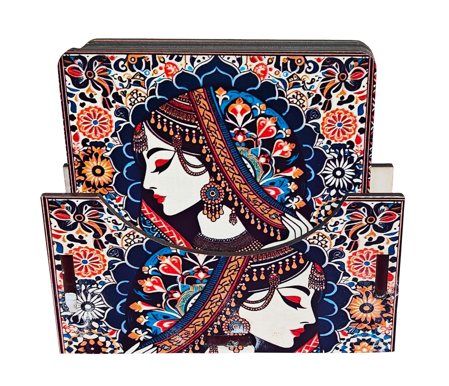Rastogi Handicrafts Coaster Set of 6 Colorful India Theme Design Wooden Coasters to Serve Tea Cups, Coffee Mugs and Glasses (Ragini-2 Coaster Set)