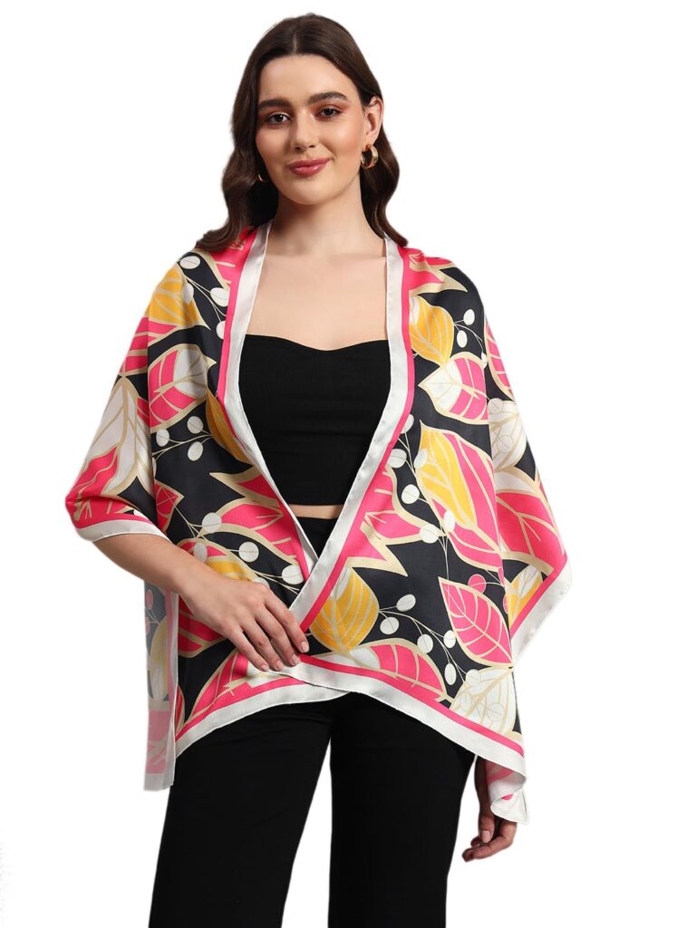Ravaiyaa - Attitude is everything Women Lightweight Printed 100% Satin Silk Scarf Stoles Breathable Neckerchief Head Beach Wrap scarves (70 x 20 Inch)