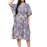Ravaiyaa Women Printed Cotton V-Neck Knee Length Kaftan Dress Nighty