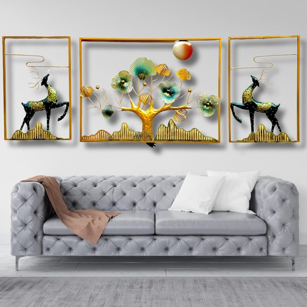 Rsn Ginkgo Tree Leaves With Led Metal Frame Wall Décor Entrance, Antique Wall Hanging For Living Room, Wrought Iron, Wall Art Decor Hanging For Home - 180 Cm