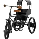 Shivakari Handicraft Wooden Wrought Iron Cycle Rickshaw Showpiece (Black, W x H x L: 16 cm x 21 cm x 34 cm)