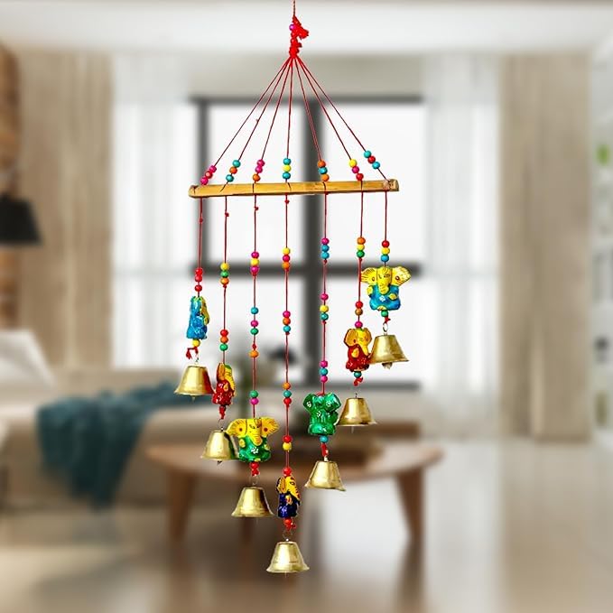 Shivakari Multicolor Handicraft Traditional Ganesh Wind Chime for Home Decoration, Ganpati Window Hanging Bells Chimes Showpiece for Home Decor, Wall Decor, Diwali Gift.