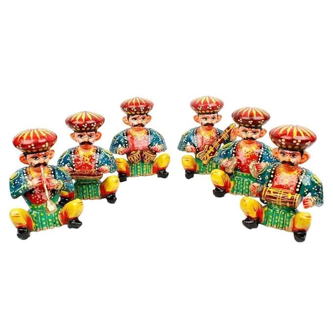 Shivakari Musician Bawla Set of 6 Pieces Rajasthani Handicraft for Gift, décor (Brown) (PKG Size 12.7 cm x 30.48 cm) | | Home Décor | Decorative Gift Item | Showpiece | Wedding Gift