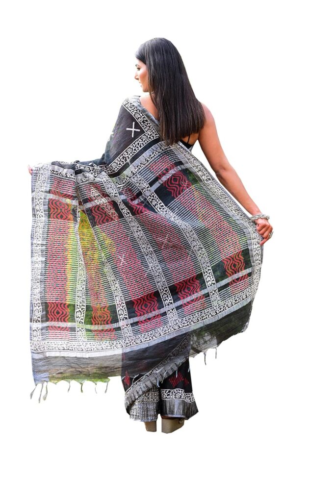 Shivanya Handicrafts Women's Hand block Printed Cotton Silk Saree With Zari Temple Border With Blouse Piece | Traditional Jaipuri Block Printed Saree_SH-0526