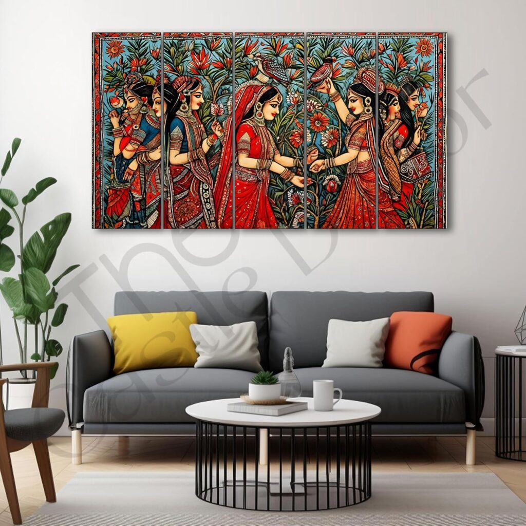 The Castle Decor Pichwai Madhubani art painting with frame Big Size 27x48 Wall art for living room,Bedroom,Drawing room,Hotels-Wooden Framed-718