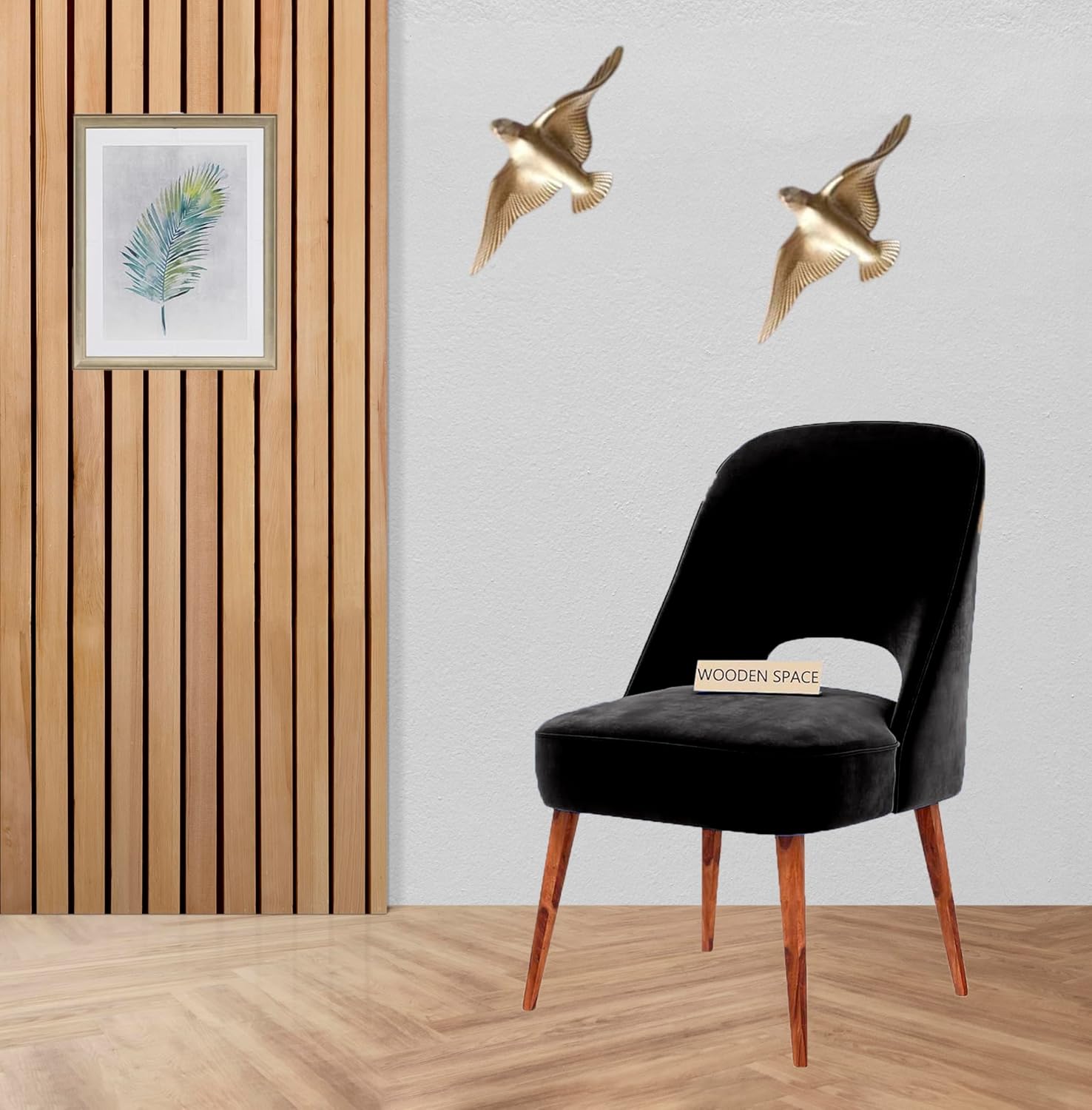WOODEN SPACE Soft Serenity Velvet Dining Chairs | Rosewood Legs | Comfortable & Stylish for Dining Room, Living Room, Bedroom, Cafe, or Restaurant | 1-Year Warranty (Black)