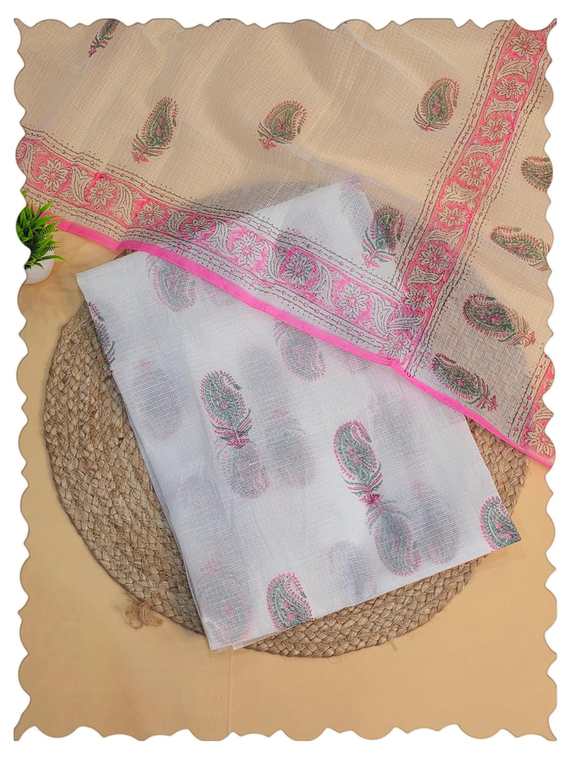 Women's Kota Doria Suit Set Hand Block Printed Traditional Handicraft Dress Material 2.5 Meter Top & 2.5 Meter Dupatta No Bottom (Handloom Cloth Store) HCS29HBPDM1