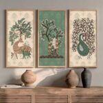 kotart Indian Art Wall Painting Madhubani Home Decoration Frame With For Living Room Bed Room Hotel Wall Decor Digital Reprint Engineered Wood Set of 3 (Art 1, (10X19 inch), Framed)