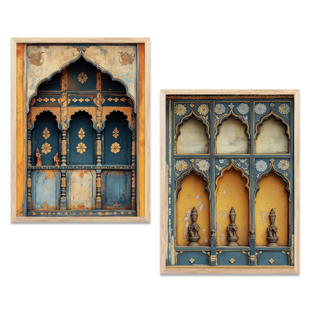 kotart Indian Madhubani Wall Decoration Traditional Art With Frame For Living Room Bed Room Hotel Wall Decor Digital Reprint Engineered Wood Set of 2 (Art 10, 10x13 inch, Framed)