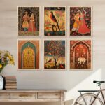 kotart Traditional Art Wall Painting Madhubani Home Decoration With Frame For Living Room Bed Room Hotel Wall Decor Digital Reprint Engineered Wood Set of 6 (S)