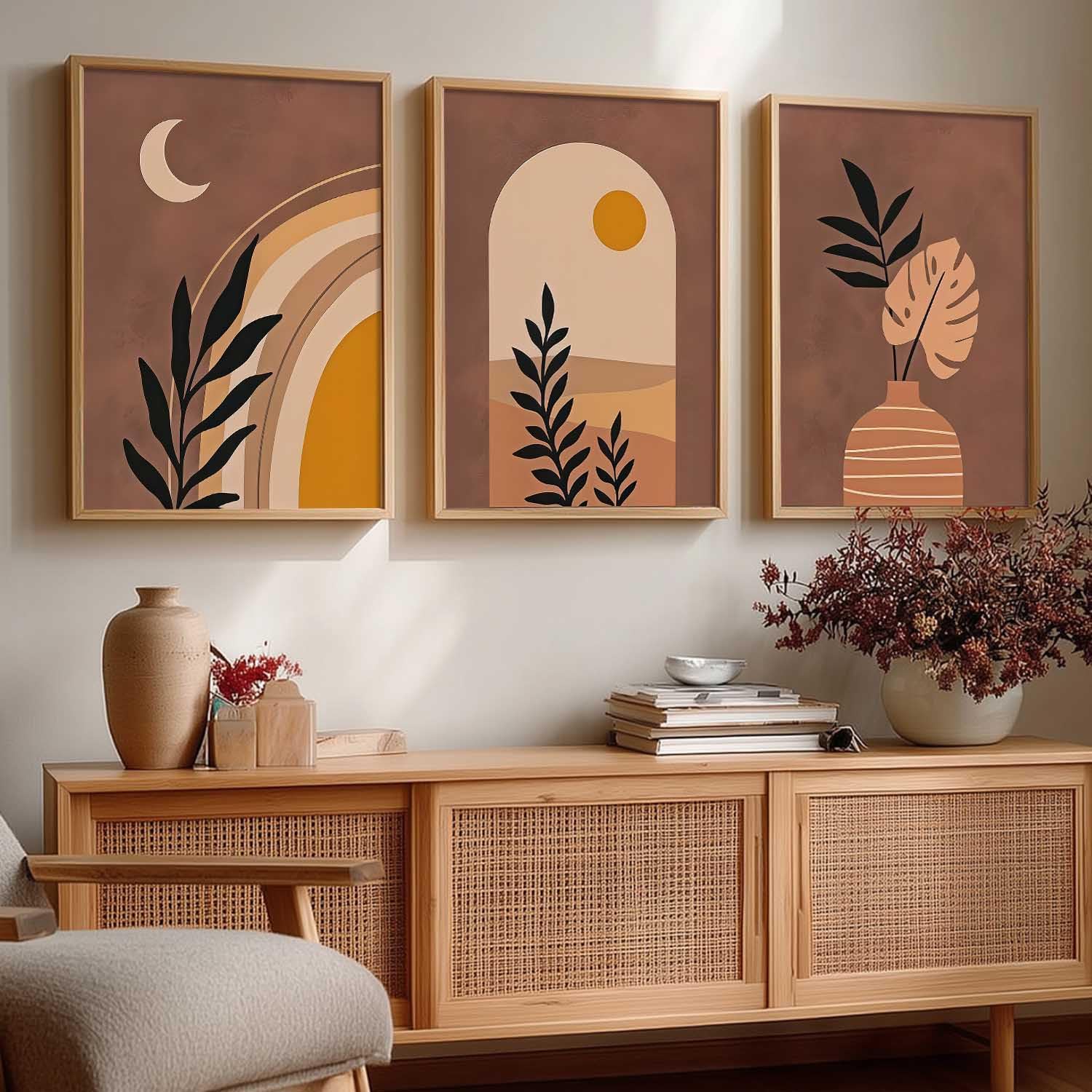 walllane Boho Art Home Decoration Painting | Paintings With Frame For Living Room Bed Room Hotel Wall Decor Digital Reprint Set of 3 (13X17 inch)