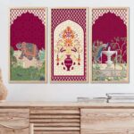 walllane Madhubani Indian Art Wall Décor Paintings | Painting for wall Decoration | Madhubani Art Painting with Frame for Living Room set of 3 (10x19 inch, E)
