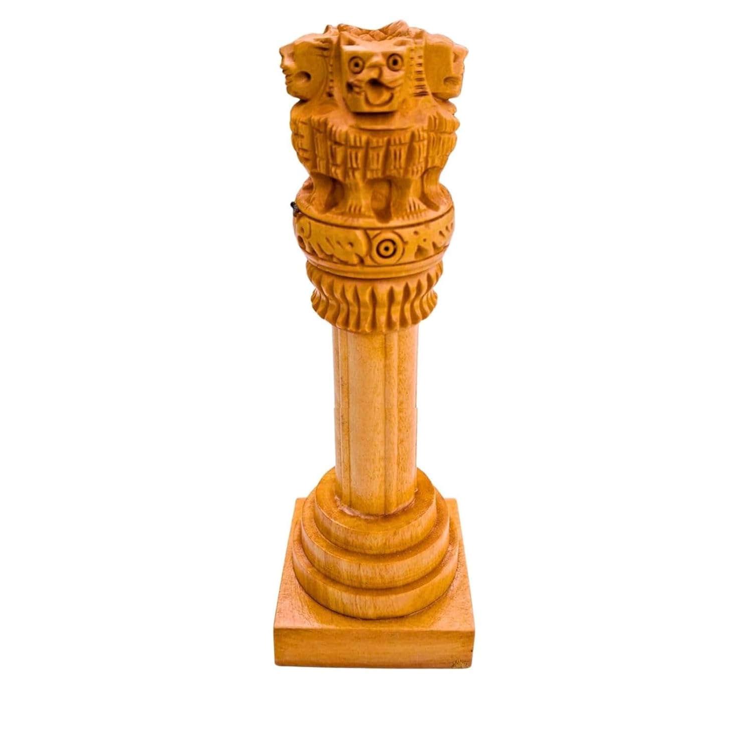 Ashoka Pillar Wooden Desk Decor 12 Inch | National Emblem India Showpiece | Handcrafted for Office, Home & Study Table