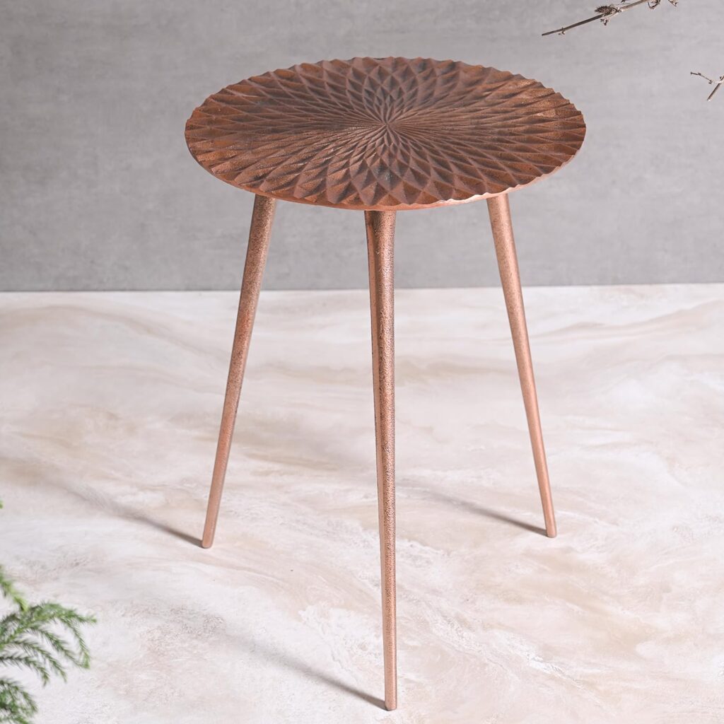 Aster Aluminum Side Table for Living Room Decor — 21 Inch Metal Table | Handcrafted Sunburst Design | Coffee/Dining/End Table for Living Room, Office - Easy Assembly (Copper)