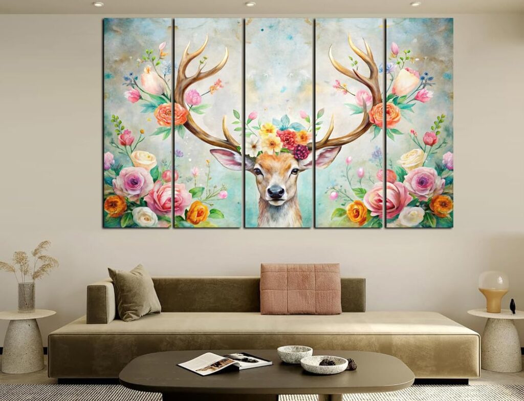 CN RETAILS Deer 3D Effect Wall Art Canvas Painting for Home, Drawing Room, Office, Wall Decor | MDF Wooden Frame, Vibrant Colorful With Modern Style Hanging for Positivity & Vastu (30x48 Inch) 61_06