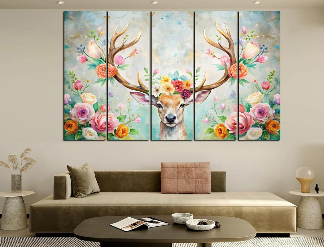 CN RETAILS Deer 3D Effect Wall Art Canvas Painting for Home, Drawing Room, Office, Wall Decor | MDF Wooden Frame, Vibrant Colorful With Modern Style Hanging for Positivity & Vastu (30x48 Inch) 61_06