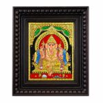 Dharaniva handicrafts Thanjavur Sytle Ganesha Painting | Traditional Tanjore Art | Wooden Frame | Home Decor & Gift Item | Made in India