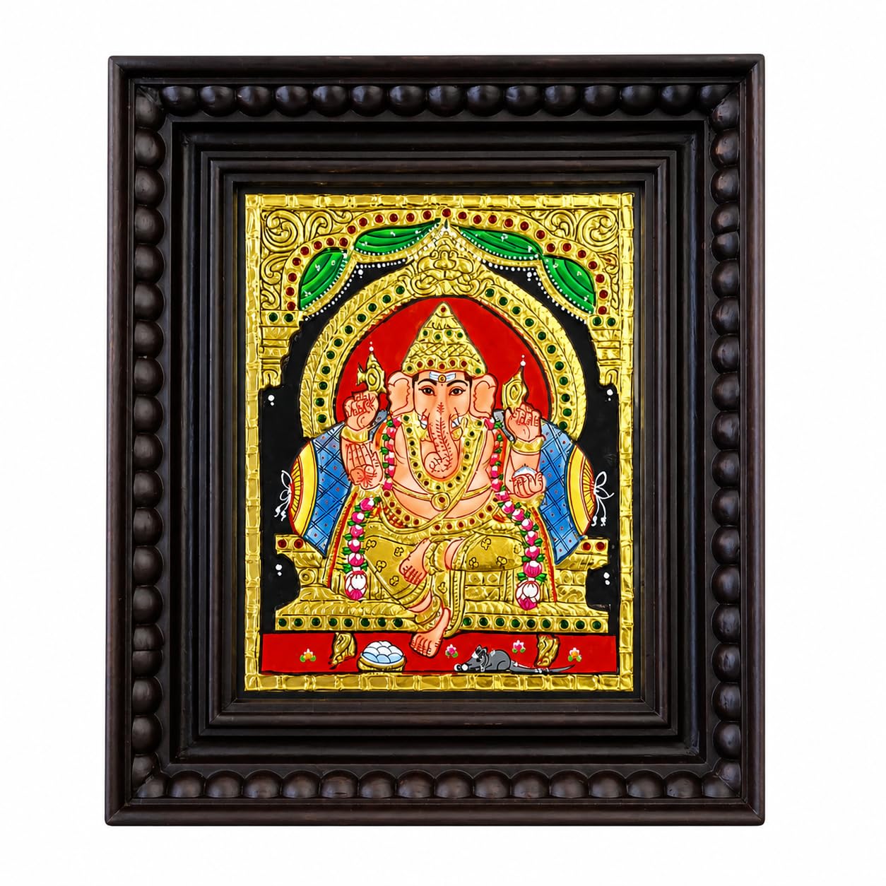 Dharaniva handicrafts Thanjavur Sytle Ganesha Painting | Traditional Tanjore Art | Wooden Frame | Home Decor & Gift Item | Made in India