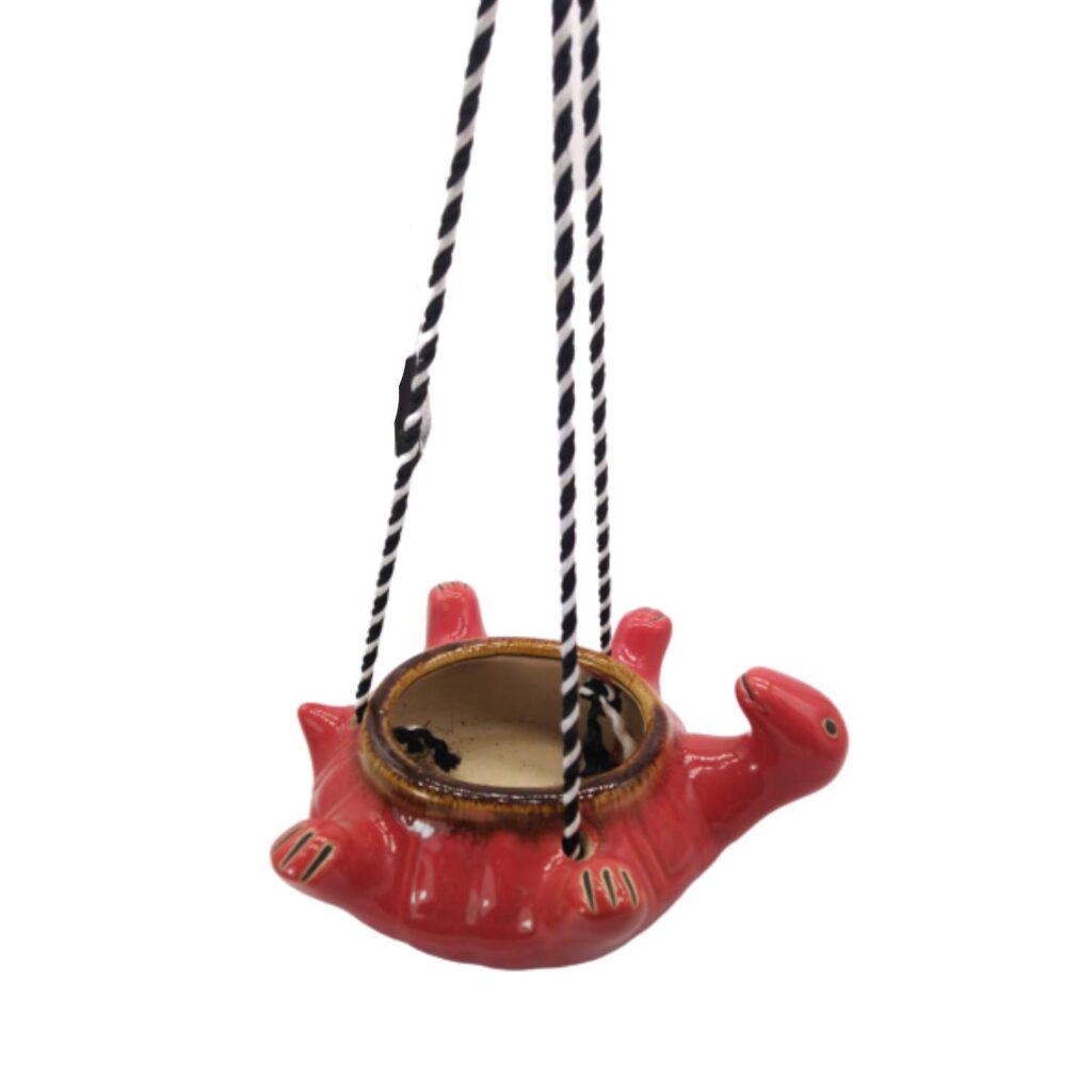 India Meets India Ceramic Hanging Planter Pot Flower Pot Indoor Planter Handicraft by Awarded Indian Artisan (Turtle (Red))