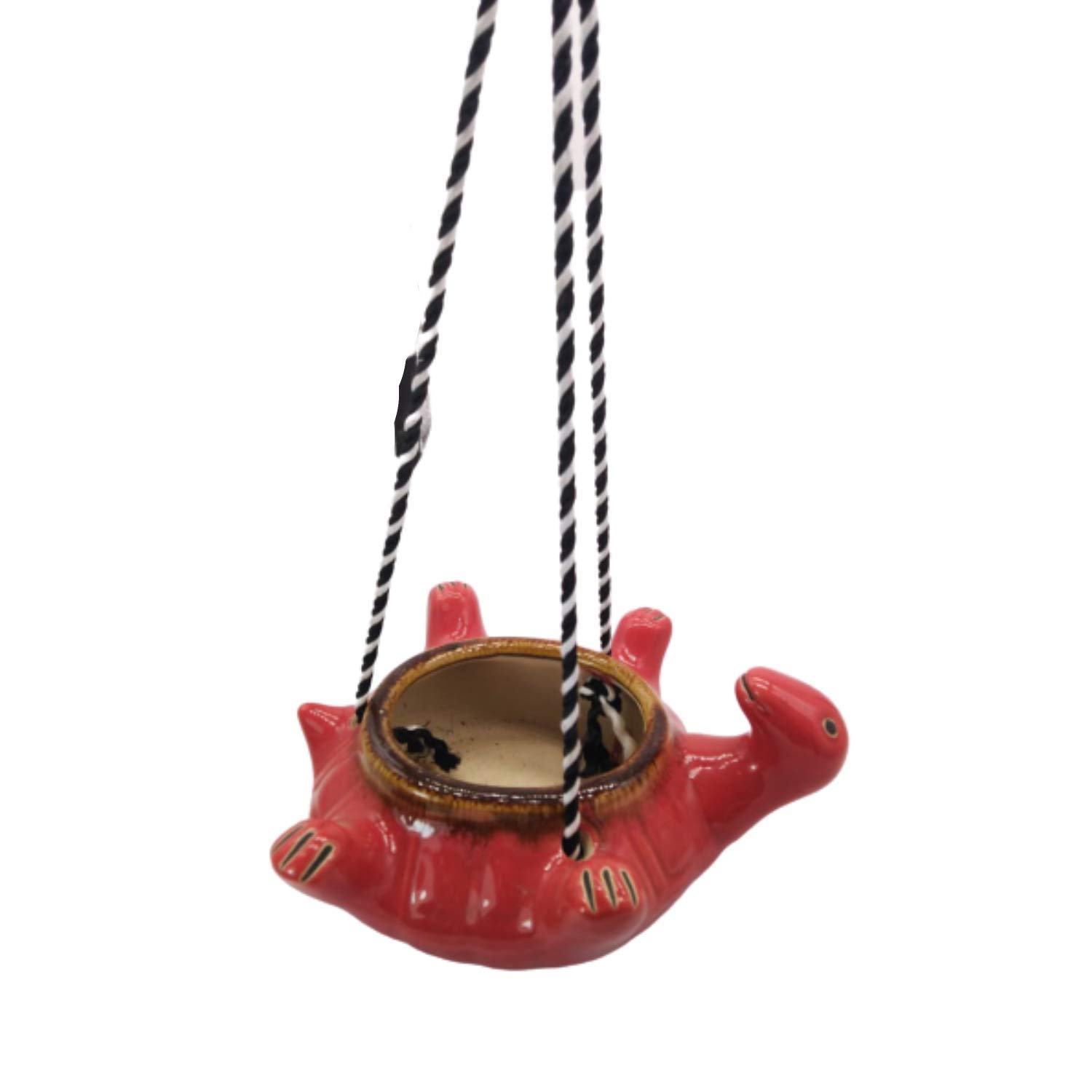 India Meets India Ceramic Hanging Planter Pot Flower Pot Indoor Planter Handicraft by Awarded Indian Artisan (Turtle (Red))