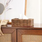 Pure Home + Living Light Brown Wicker Tissue Box Cover Wicker,Resin Tissue Box Holder,Handcrafted Tissue Dispenser for Office, Living, Bedroom, Desk, Dining Table, Home Decor (Rectangle, Light Brown)