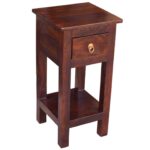 RAJ HANDICRAFT Solid Wood Bedside Table for Living Room | Handmade Pure Wooden Side Nightstand End Table with 1 Drawer & 1 Open Shelf Storage for Home & Living Room