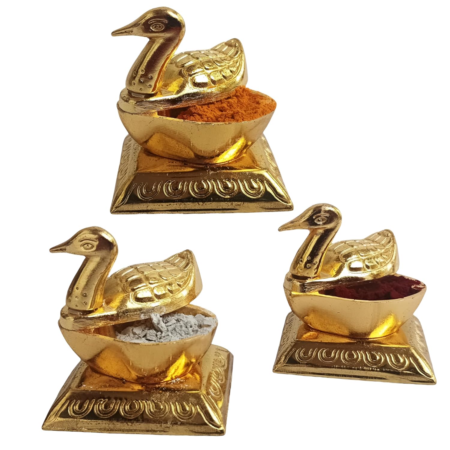 Sri Sisters German Silver Gold Color Duck Shape Kumkum Box | Sindoor Daani | Traditional Pooja Roli Chandan Holder | Return Gifts for Women | Baby Shower, Wedding| Silver Plated|Pack of 1 (Gold)