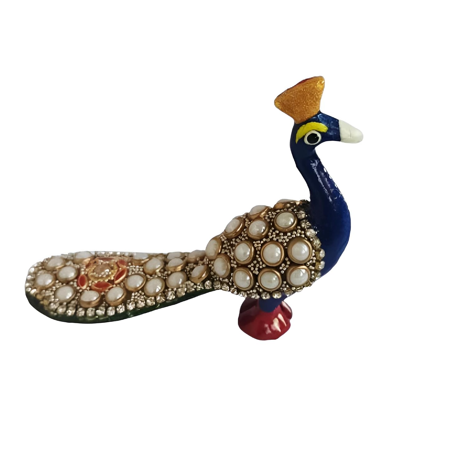 Sri Sisters Handcrafted Metal Stone Work Peacock Statue Showpiece Decorative Figurine for Home, Living Room, Office, Bedroom Décor, Festive Gift |Multicolor - 6x7.5 cm (2.5x3 inch)