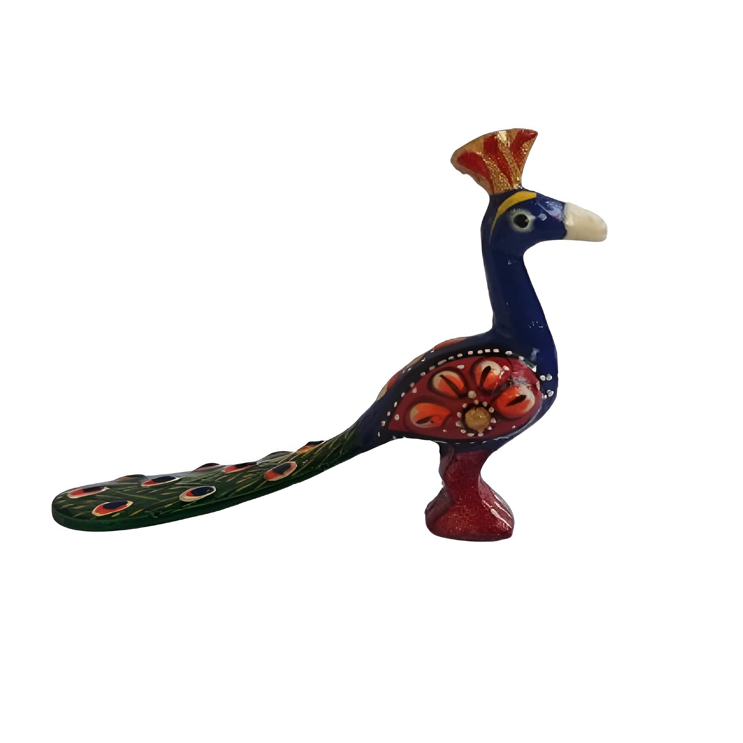 Sri Sisters Handcrafted Multicolor Miniature Peacock Showpiece | Traditional Rajasthani Metal Figurine | Decorative Animal Figurines for Home, Office, 6x7.5 cm (2.5x3 in)