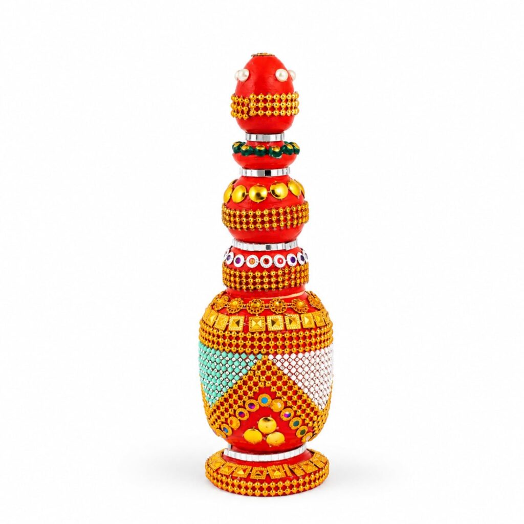 Wooden Handmade Round Sindoor Box with Meena Work Refillable Case Multicolour H 19 W 6 L 5 cm (Set of Different Designs) (RED34)