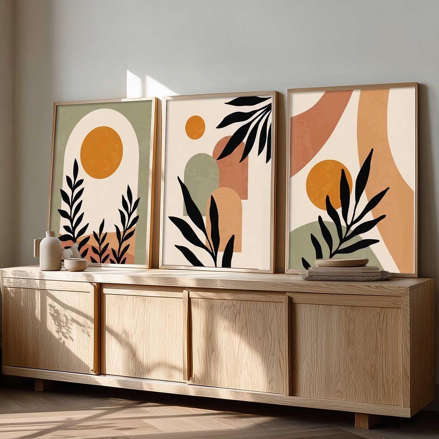 kotart Boho Art Home Decoration Paintings With Frame For Living Room Bed Room Hotel Wall Decor Digital Reprint Set of 3 (19X25 inch)