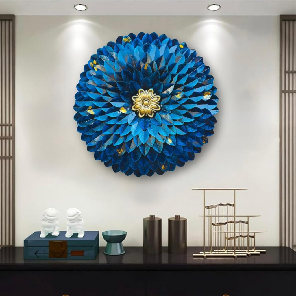 pranjals house Rustic Blue Flower Metal Wall Art Frame, Wall Hangings for Home Decoration, Wall Sculpture for Living Room, Wall Hanging Decorative Items for Bedroom (Size: 24X24IN)