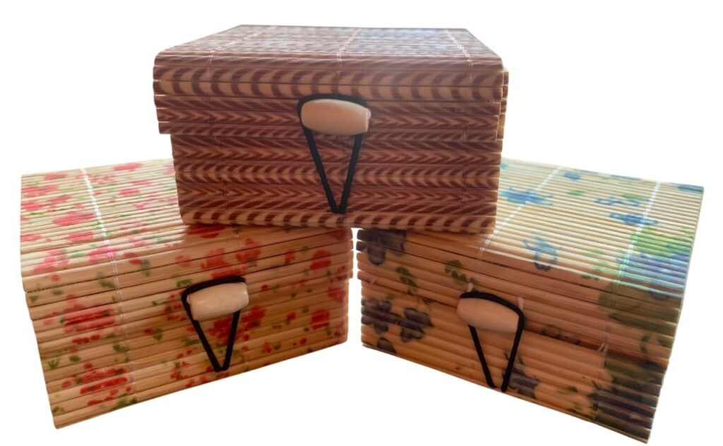Awesome Assam Handicrafts Collection- Small & Cute Utility Bamboo Box Set of 3 (Casket, 8cm L x 8cm W x 4cm H)
