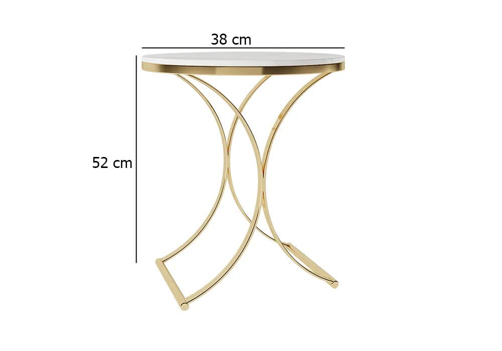 Device Bas with BROWN ART SHOPPEE Luxury Iron Side Table Living Room Sofa Corner Table Mdf Iron Small Round Table Simple Bedside Table & End Table For Living Room (Golden & White)