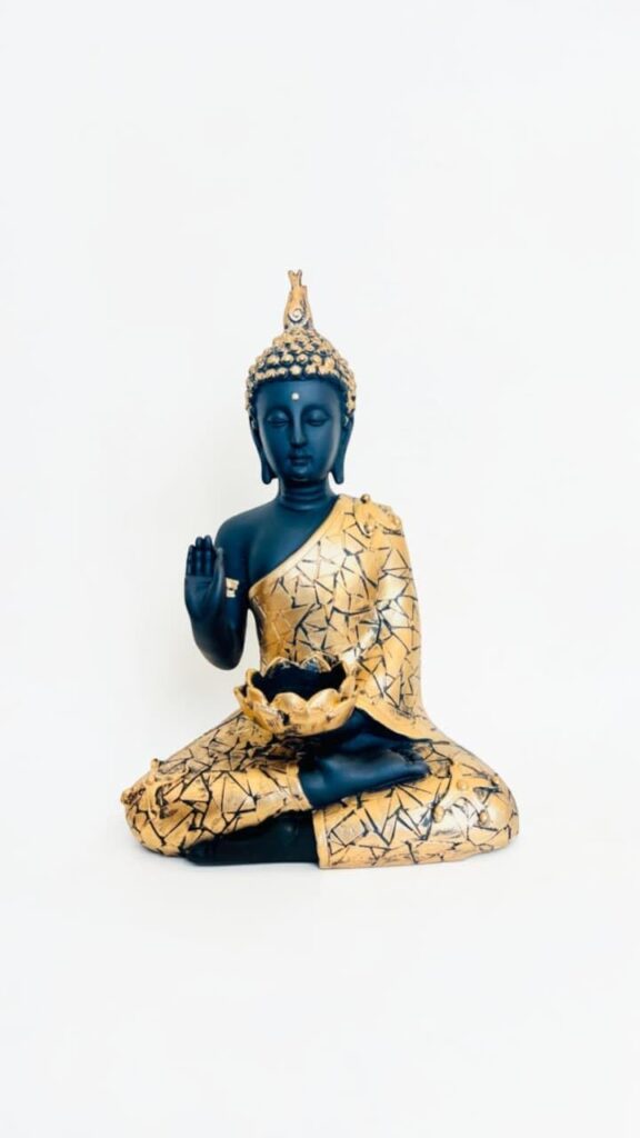 India Big Meditating Buddha Statue Showpiece for Home Decor - Living Room - House Warming - Office - Gifting - Buddha Idol Polyresin Decorative Figurine (11 Inch / 28 cm, Black, Gold)