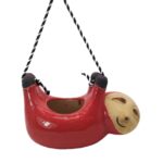 India Meets India Ceramic Hanging Planter Pot Flower Pot Indoor Planter Handicraft By Awarded Indian Artisan (Sloth (Red))