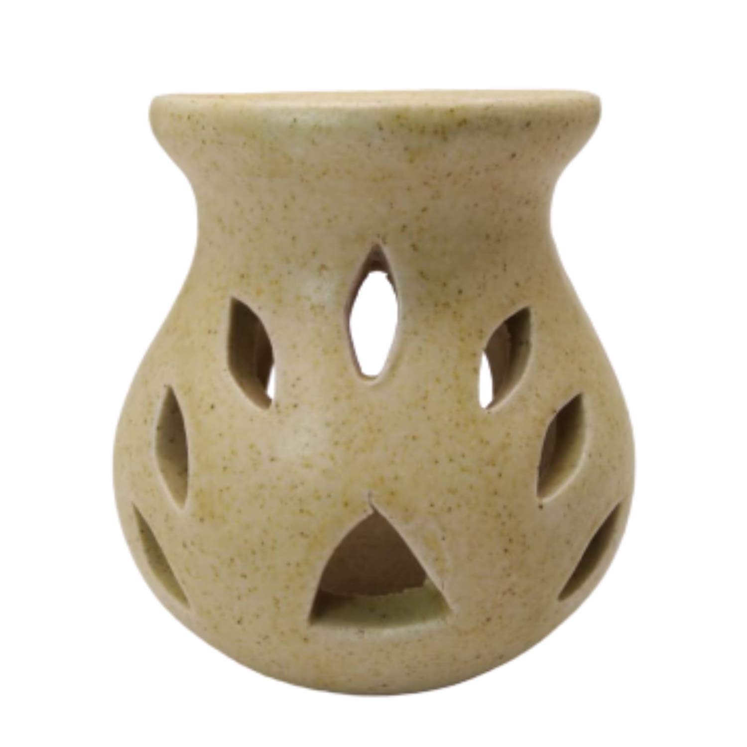 India Meets India Ceramic Tea Light Candle Holder with Free Tea Light Candle, Decorative Diya for Diwali Handicraft (Cream)